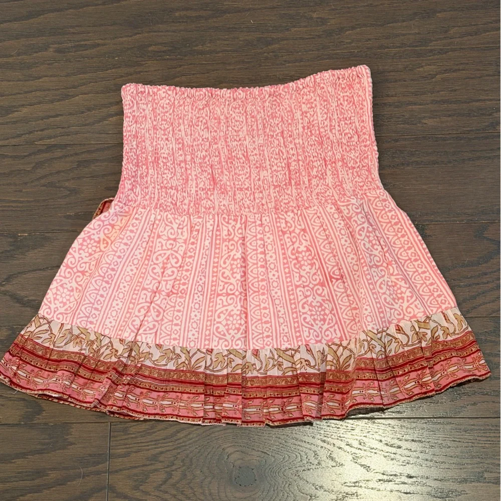 Bell by Alicia Bell Pink Silk Cotton Smocked Boho Mini Skirt Size Small